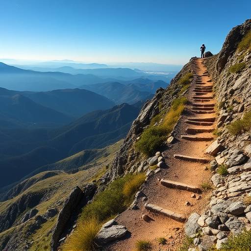 A challenging hike up a steep mountain trail leading to a ridge with expansive views.