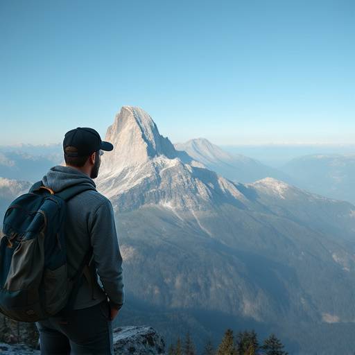 A hiker looking out at a scenic mountain vista.
