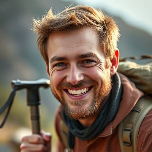 Portrait of Ben Carter, smiling and holding a hiking pole.